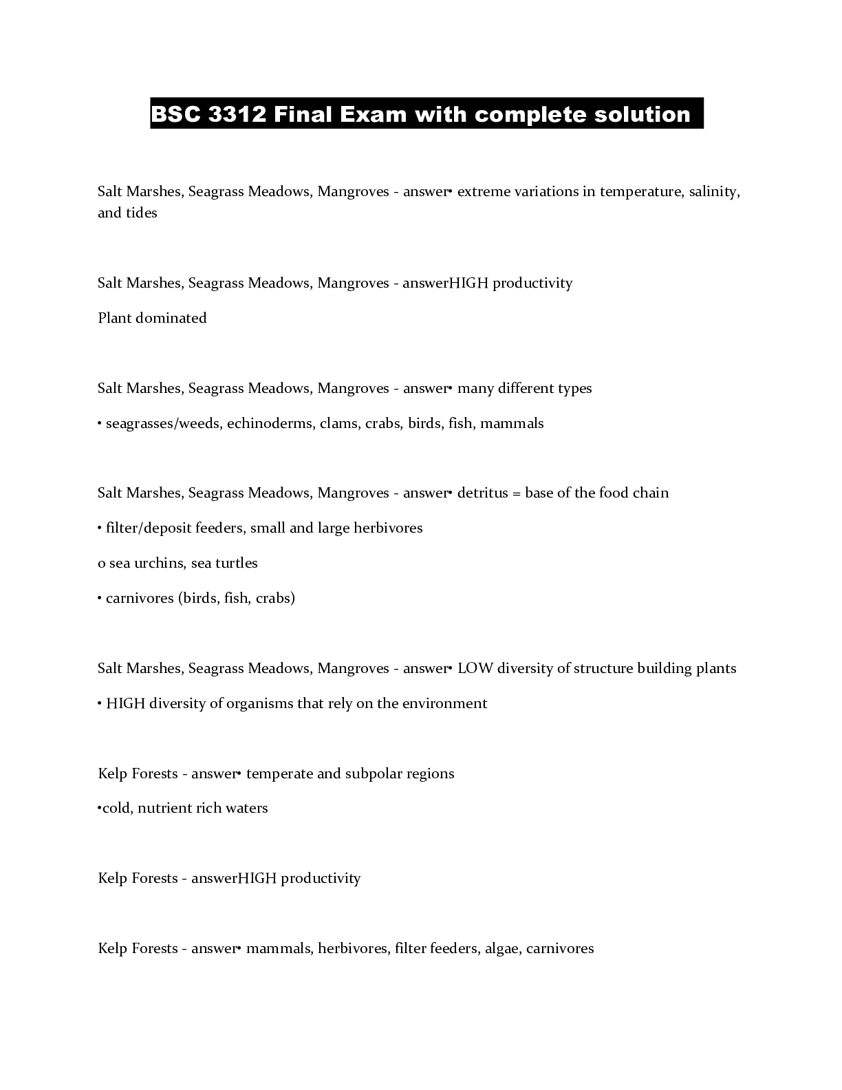 BSC 3312 Final Exam with complete solution Browsegrades